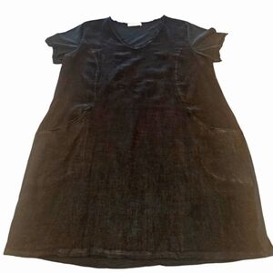 Gigi Moda Dress Perla Linen V Neck Size One  Color Black